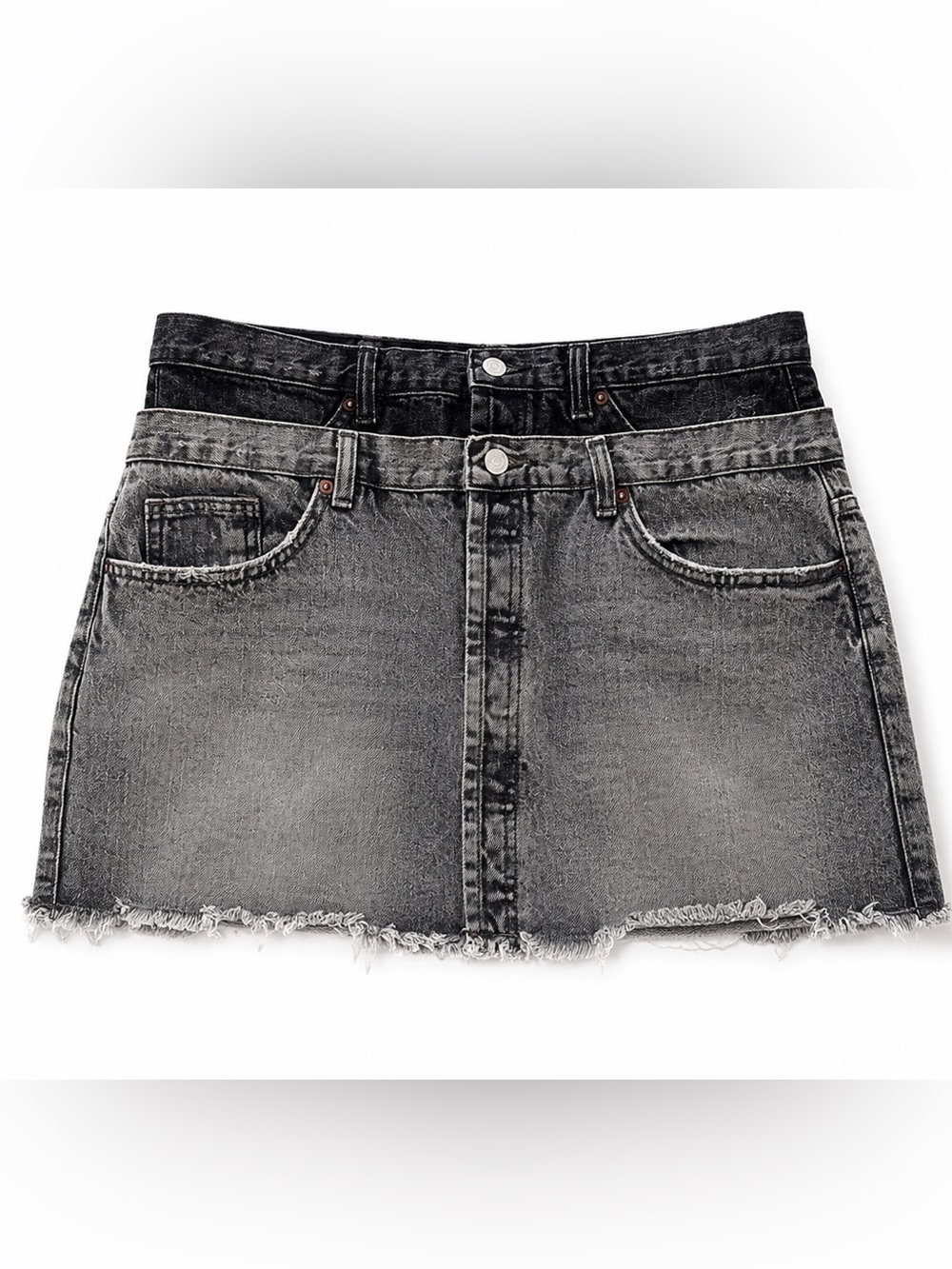 Zara TRF Anthracite Gray Double Waist Denim Mini Skirt Raw Hem Y2K XL